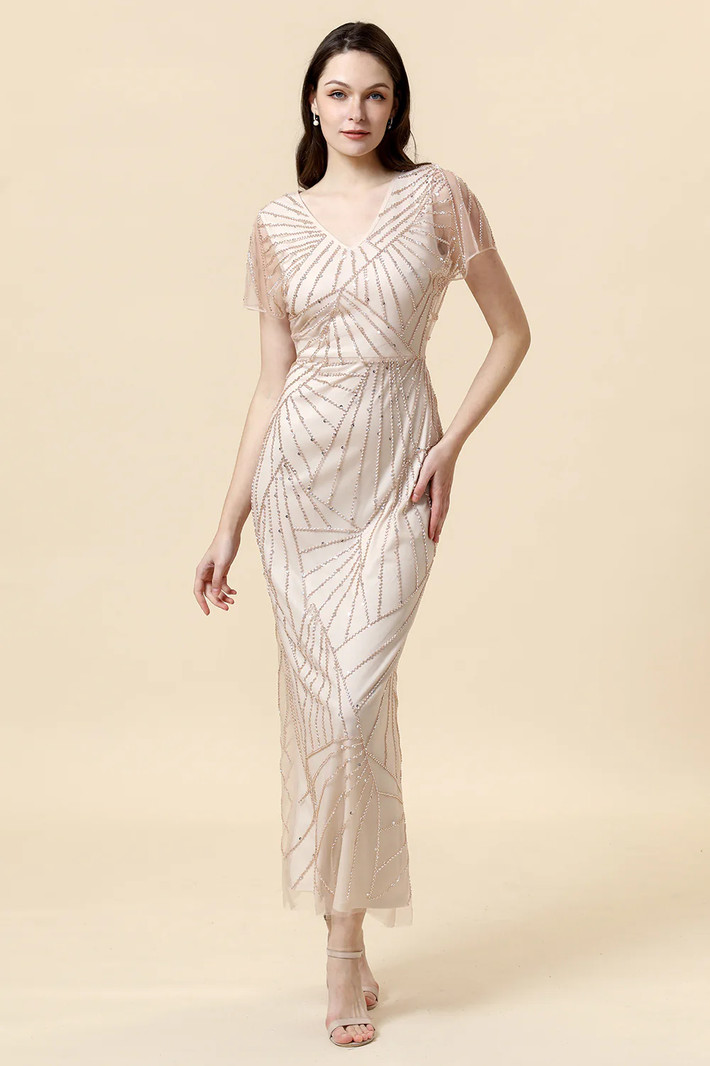Robe à clapet des années 20 Robe Great Gatsby pour femmes Manches courtes Robe de fête Roaring 20s - Image 7