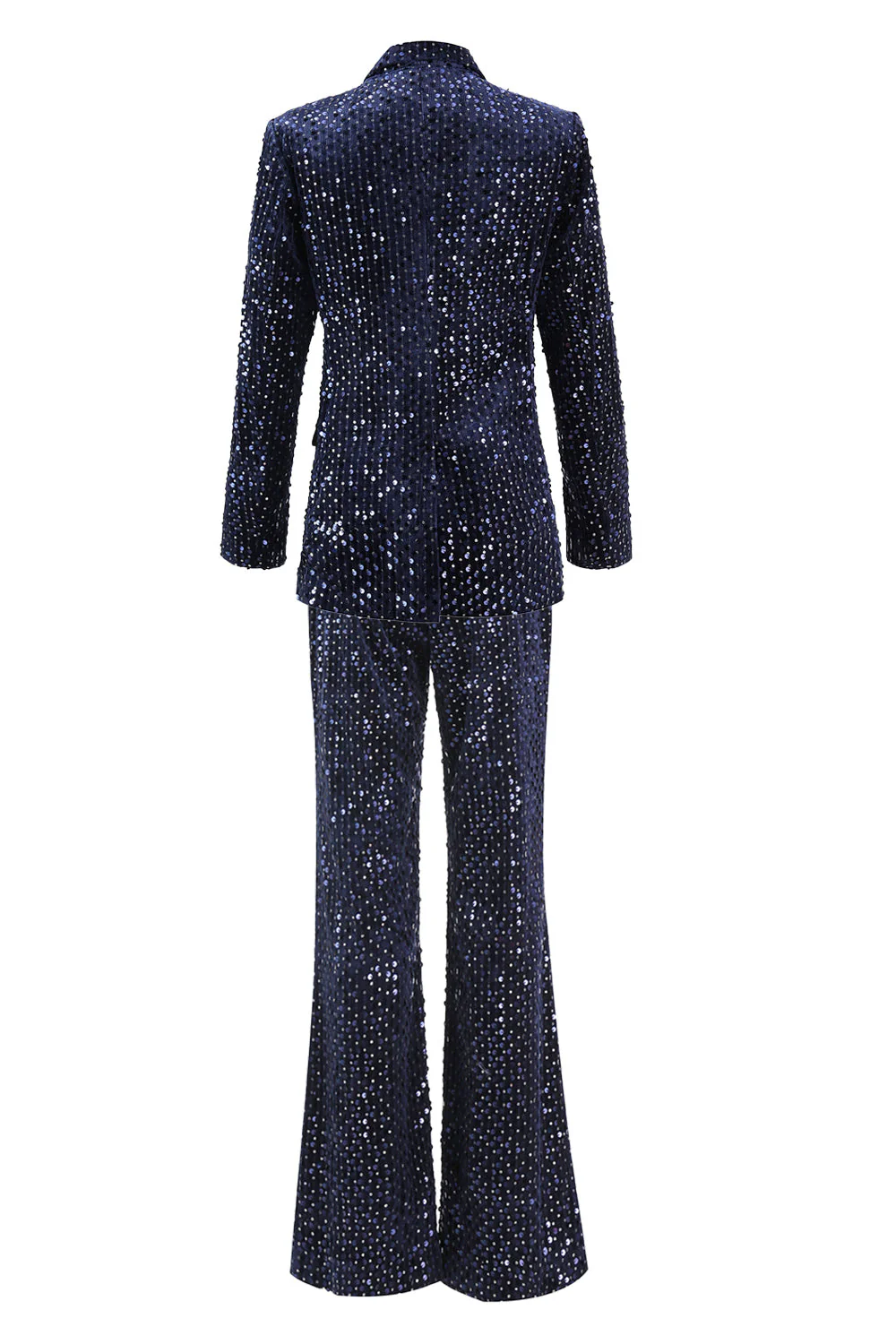 2 pièces à paillettes à revers double boutonnage bleu marine costume de bal pour femmes - Image 2