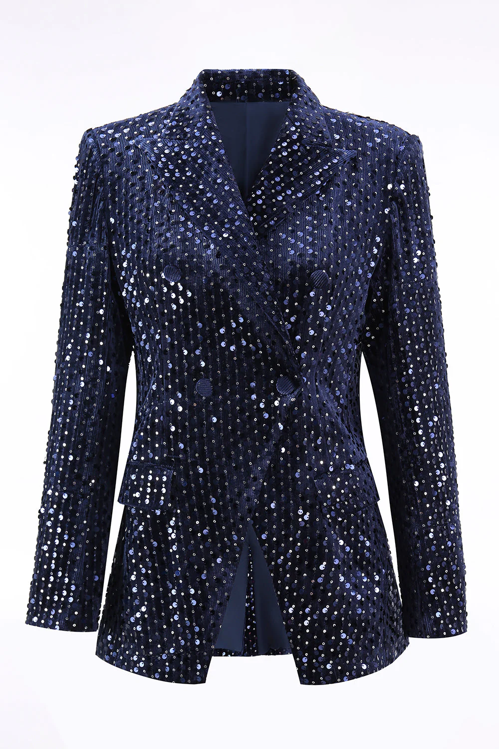 2 pièces à paillettes à revers double boutonnage bleu marine costume de bal pour femmes - Image 4