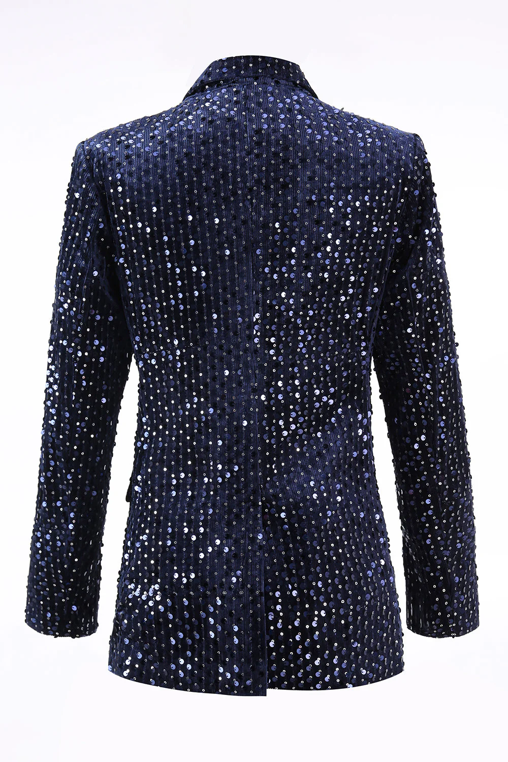 2 pièces à paillettes à revers double boutonnage bleu marine costume de bal pour femmes - Image 5
