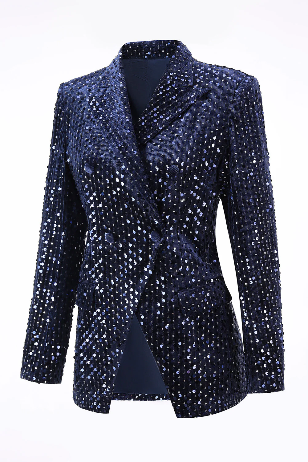 2 pièces à paillettes à revers double boutonnage bleu marine costume de bal pour femmes - Image 6