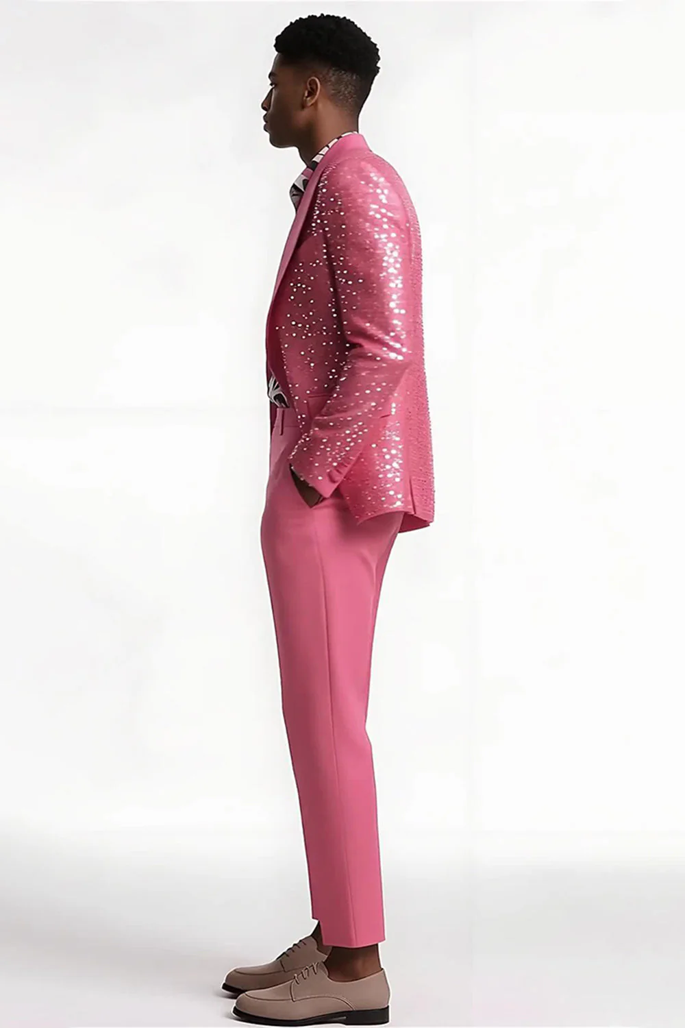 Costume de bal homme 2 pièces blush slim fit revers pointe à paillettes - Image 3
