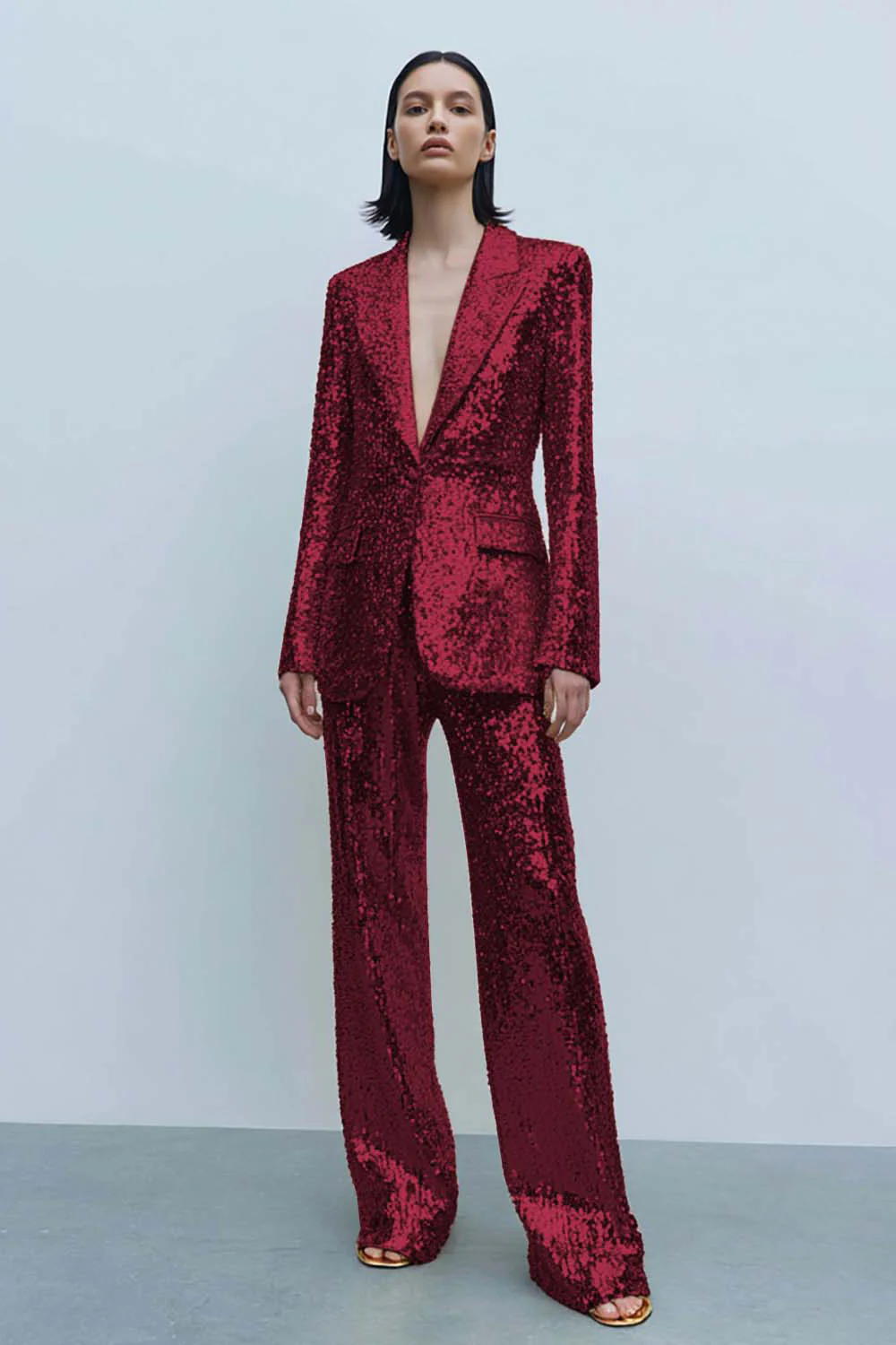 Costume de bal pour femme 2 pièces à paillettes dorées scintillantes avec poches - Image 4