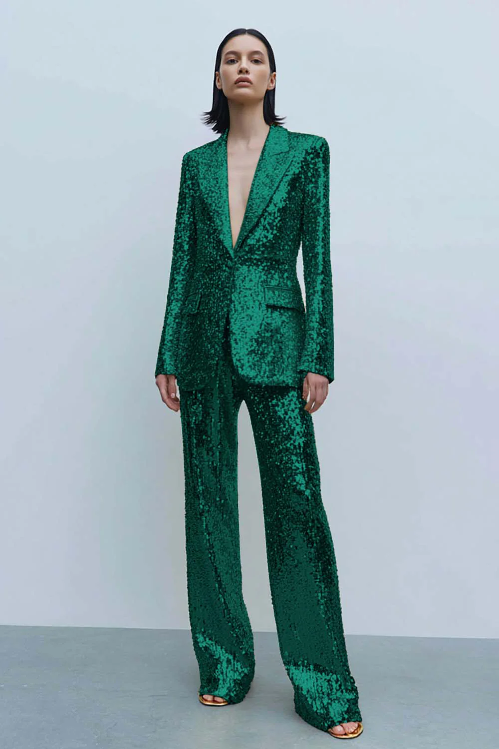 Costume de bal pour femme 2 pièces à paillettes dorées scintillantes avec poches - Image 5