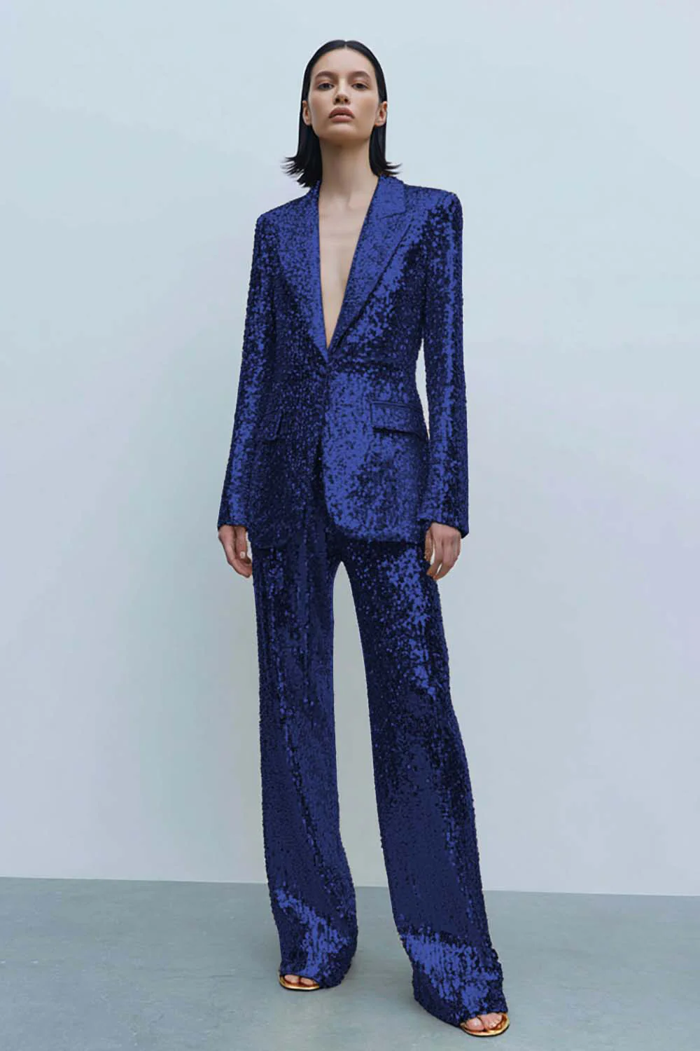 Costume de bal pour femme 2 pièces à paillettes dorées scintillantes avec poches - Image 6