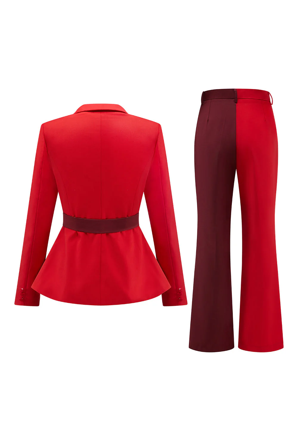 2 pièces rouge patchwork cranté revers femmes bal costumes avec ceinture - Image 2