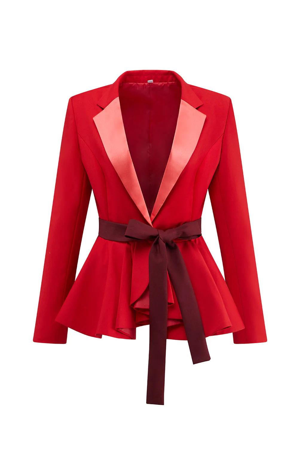 2 pièces rouge patchwork cranté revers femmes bal costumes avec ceinture - Image 3