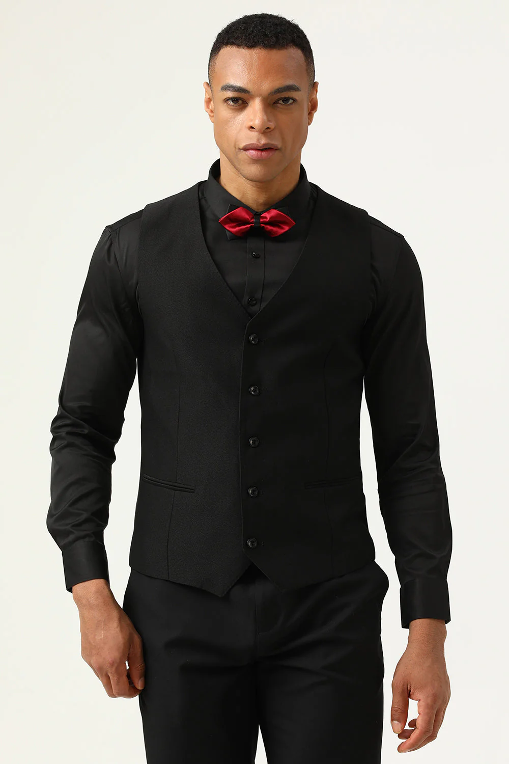 3 pièces Black Red Shawl Lapel Men’s Prom Suits - Image 5