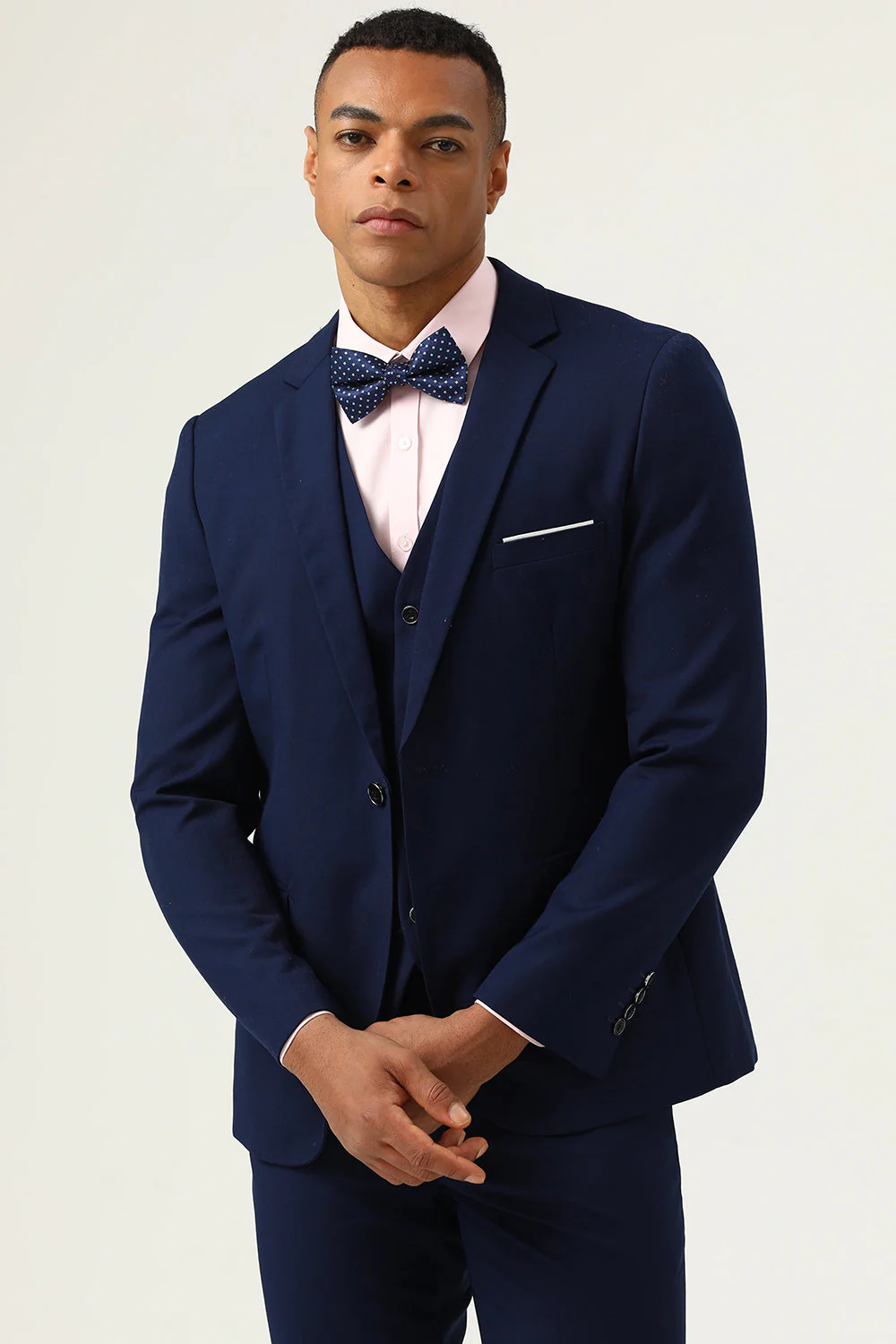 3 pièces bleu marine slim fit costumes de smoking décontractés - Image 4