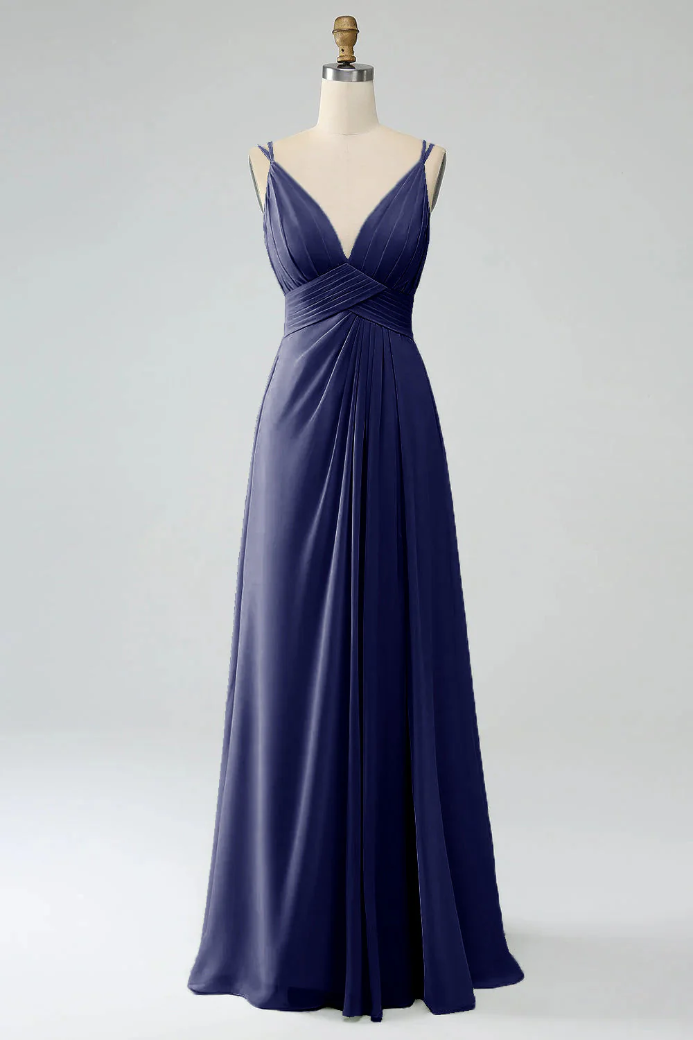 Robe de demoiselle d'honneur longue en mousseline de soie plissée ligne A couleur sauge poussiéreuse - Image 17