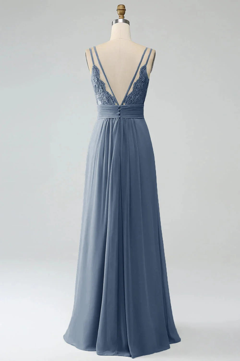 Robe de demoiselle d'honneur longue en mousseline de soie plissée ligne A couleur sauge poussiéreuse - Image 28