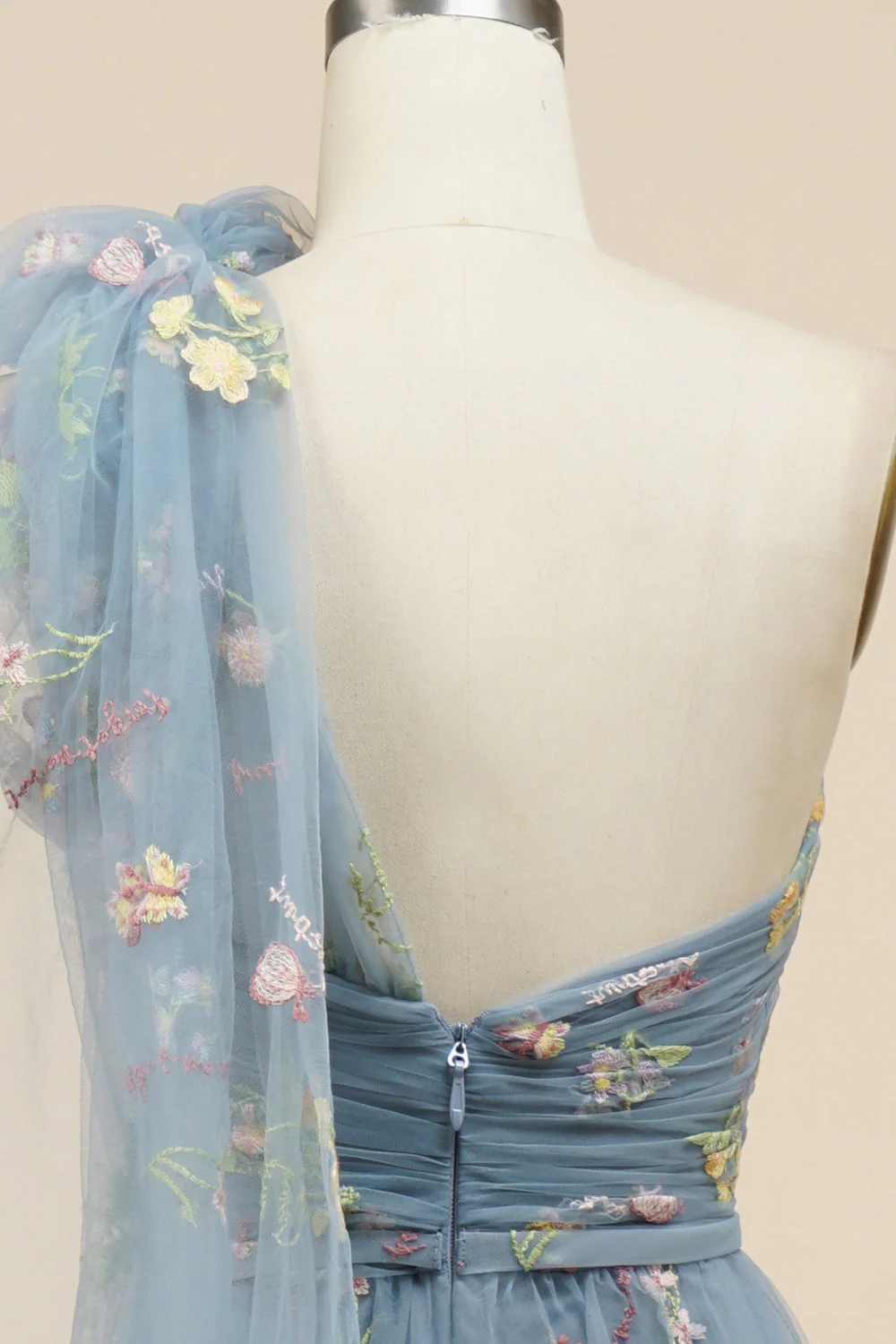 A-Line Gris Bleu Long Bal Robe avec Broderie - Image 5