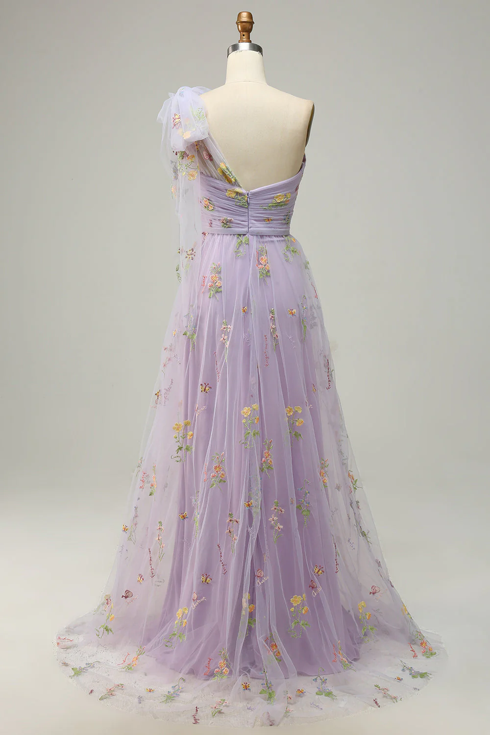 Robe de soirée longue A-ligne violette à une épaule avec broderie - Image 2