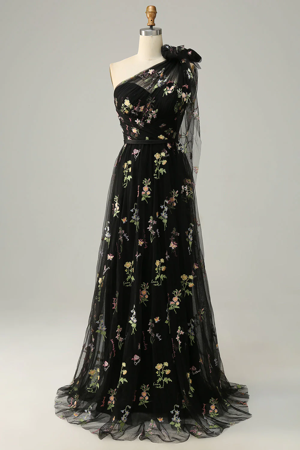 Robe de soirée longue A-ligne violette à une épaule avec broderie - Image 23