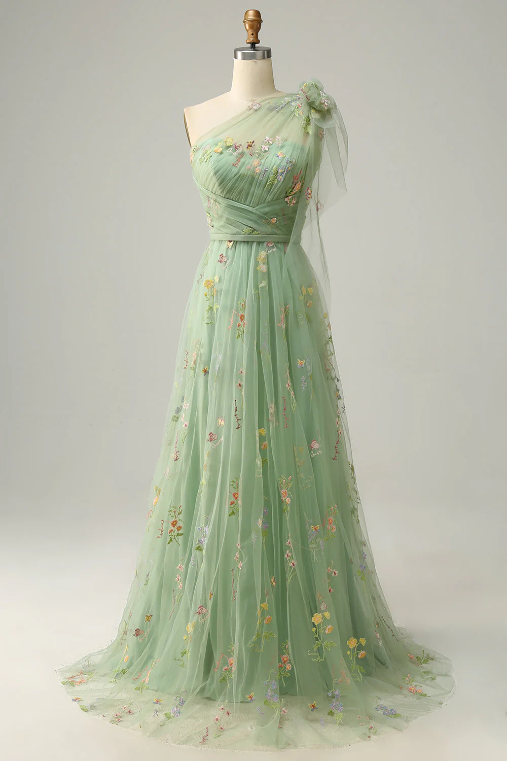 Robe de soirée longue A-ligne violette à une épaule avec broderie - Image 6