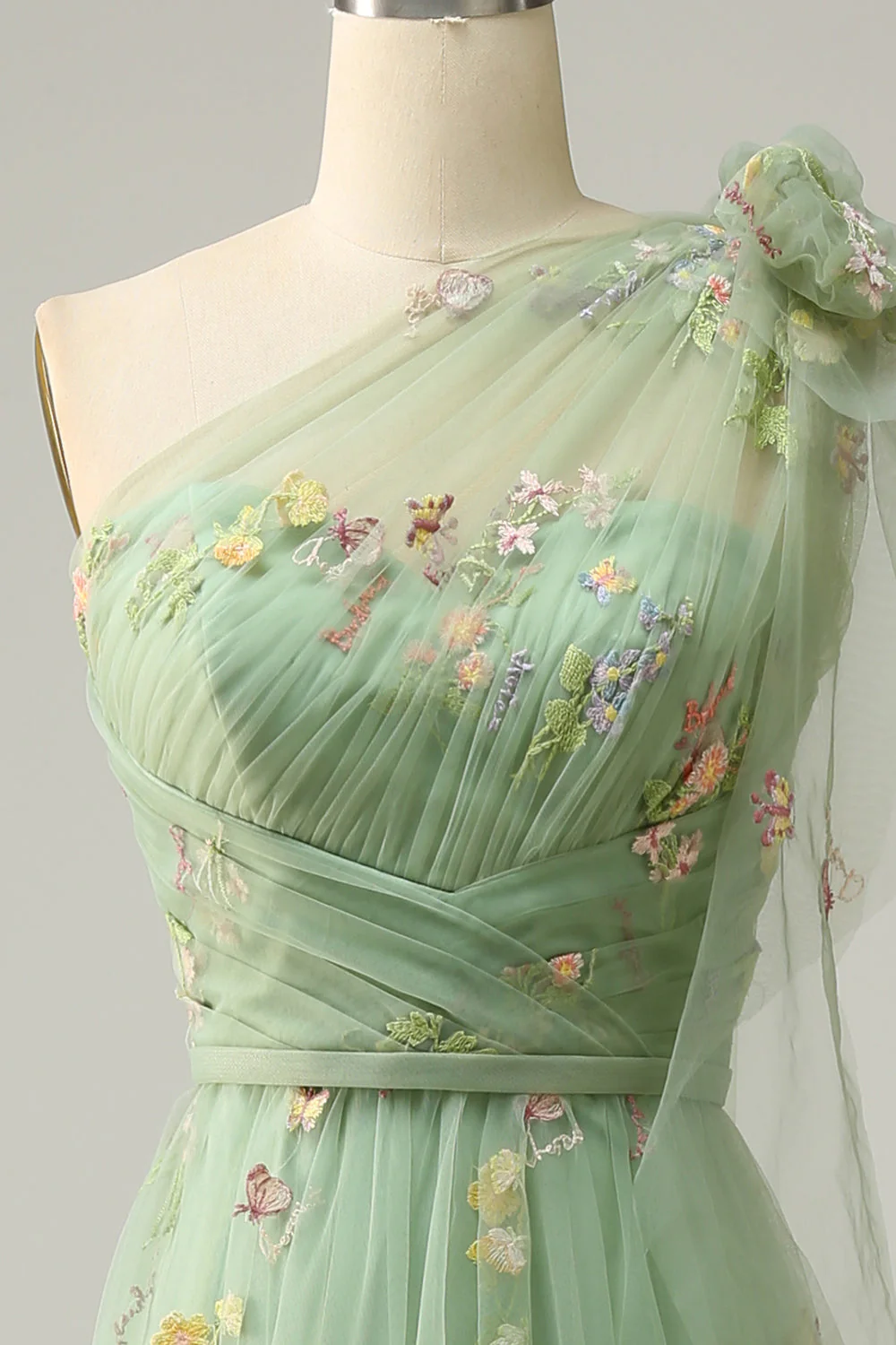 Robe de soirée longue A-ligne violette à une épaule avec broderie - Image 9