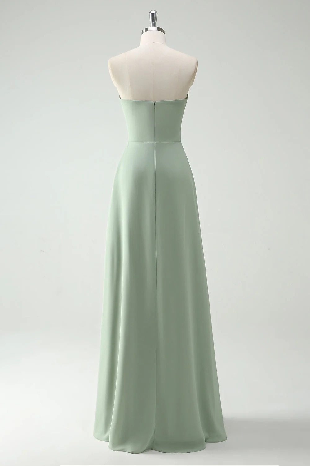 A Line Bustier Dusty Sage Longue Robe de demoiselle d’honneur avec fente à volants - Image 2