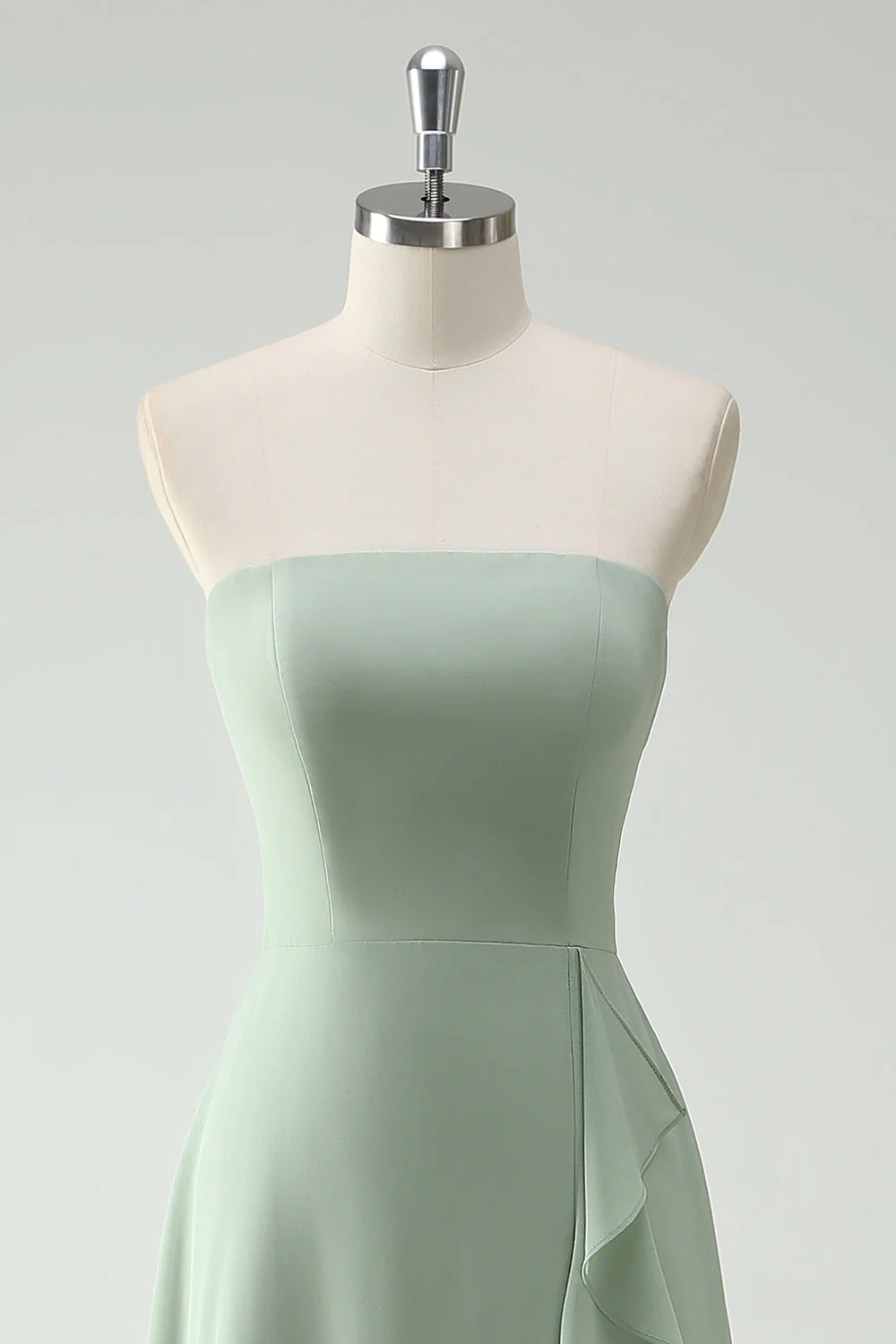 A Line Bustier Dusty Sage Longue Robe de demoiselle d’honneur avec fente à volants - Image 4