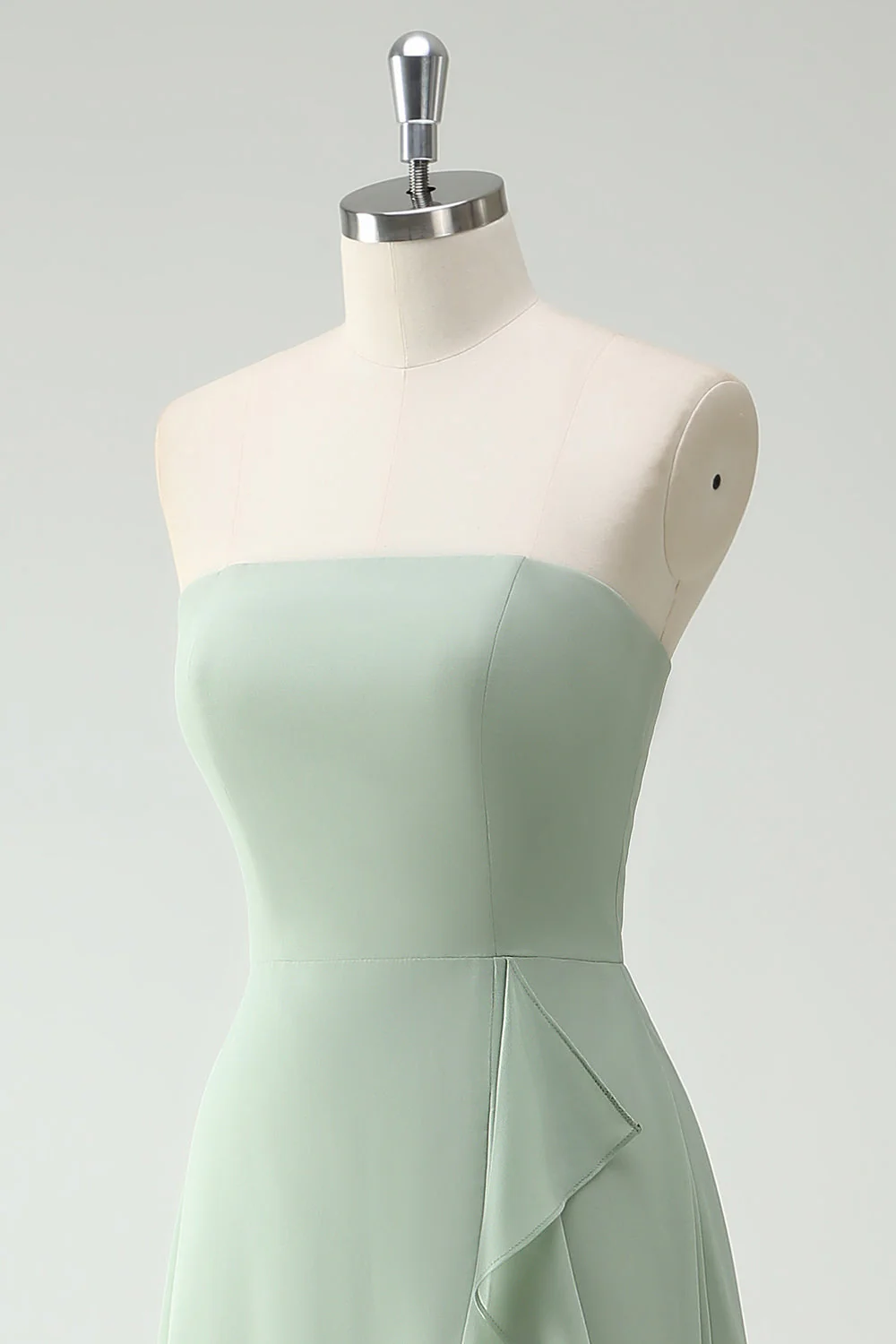 A Line Bustier Dusty Sage Longue Robe de demoiselle d’honneur avec fente à volants - Image 6