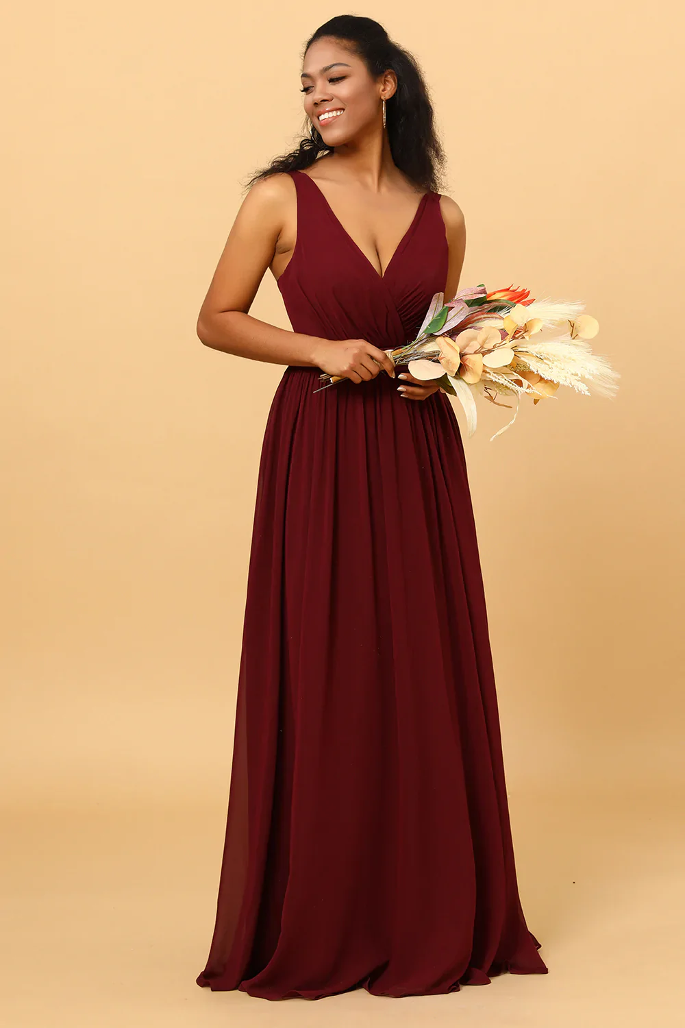A-line Chiffon Bourgogne Robe de demoiselle d’honneur - Image 3
