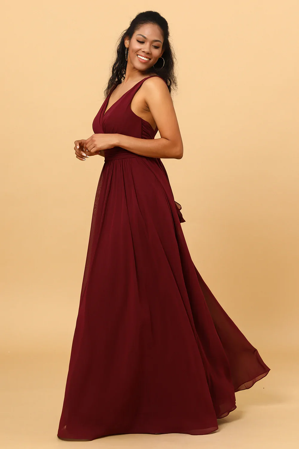 A-line Chiffon Bourgogne Robe de demoiselle d’honneur - Image 4
