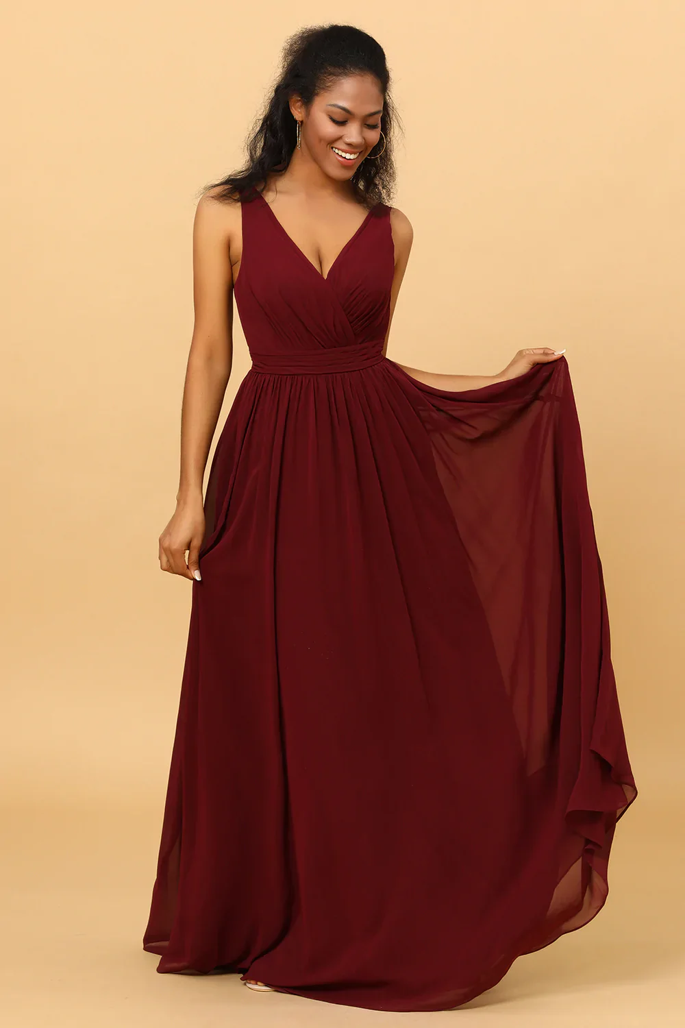 A-line Chiffon Bourgogne Robe de demoiselle d’honneur - Image 5