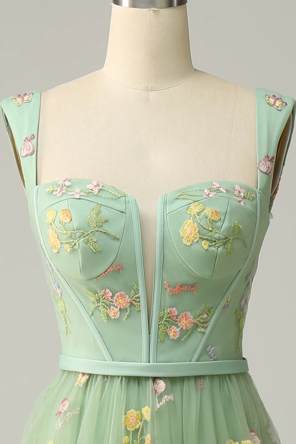 A-Line Col carré Vert Long soirée Robe avec Broderie - Image 7