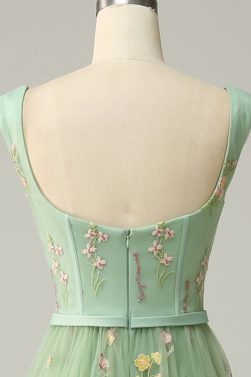 A-Line Col carré Vert Long soirée Robe avec Broderie - Image 8