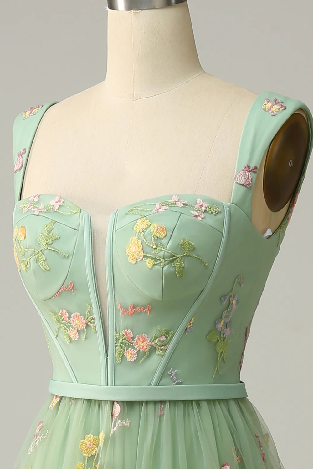 A-Line Col carré Vert Long soirée Robe avec Broderie - Image 9