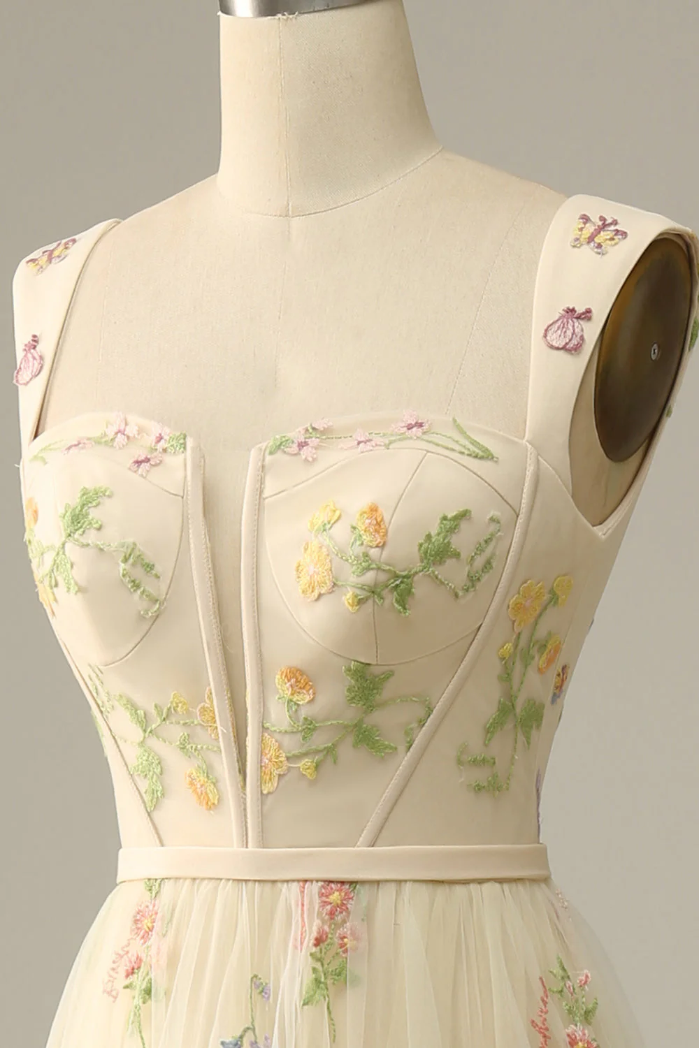 A-Line Col carré Vert Long soirée Robe avec Broderie - Image 21