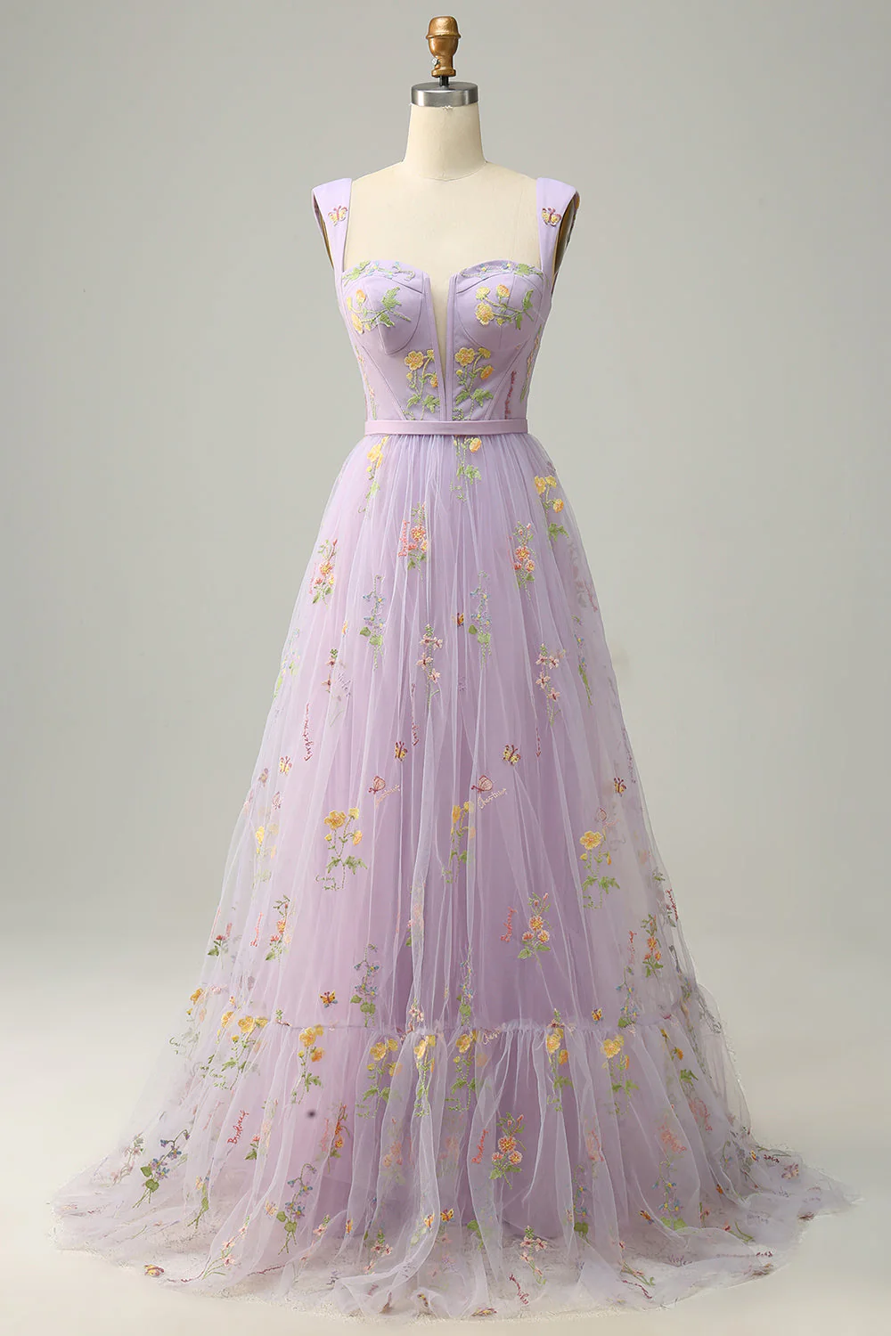A-Line Col carré Vert Long soirée Robe avec Broderie - Image 10