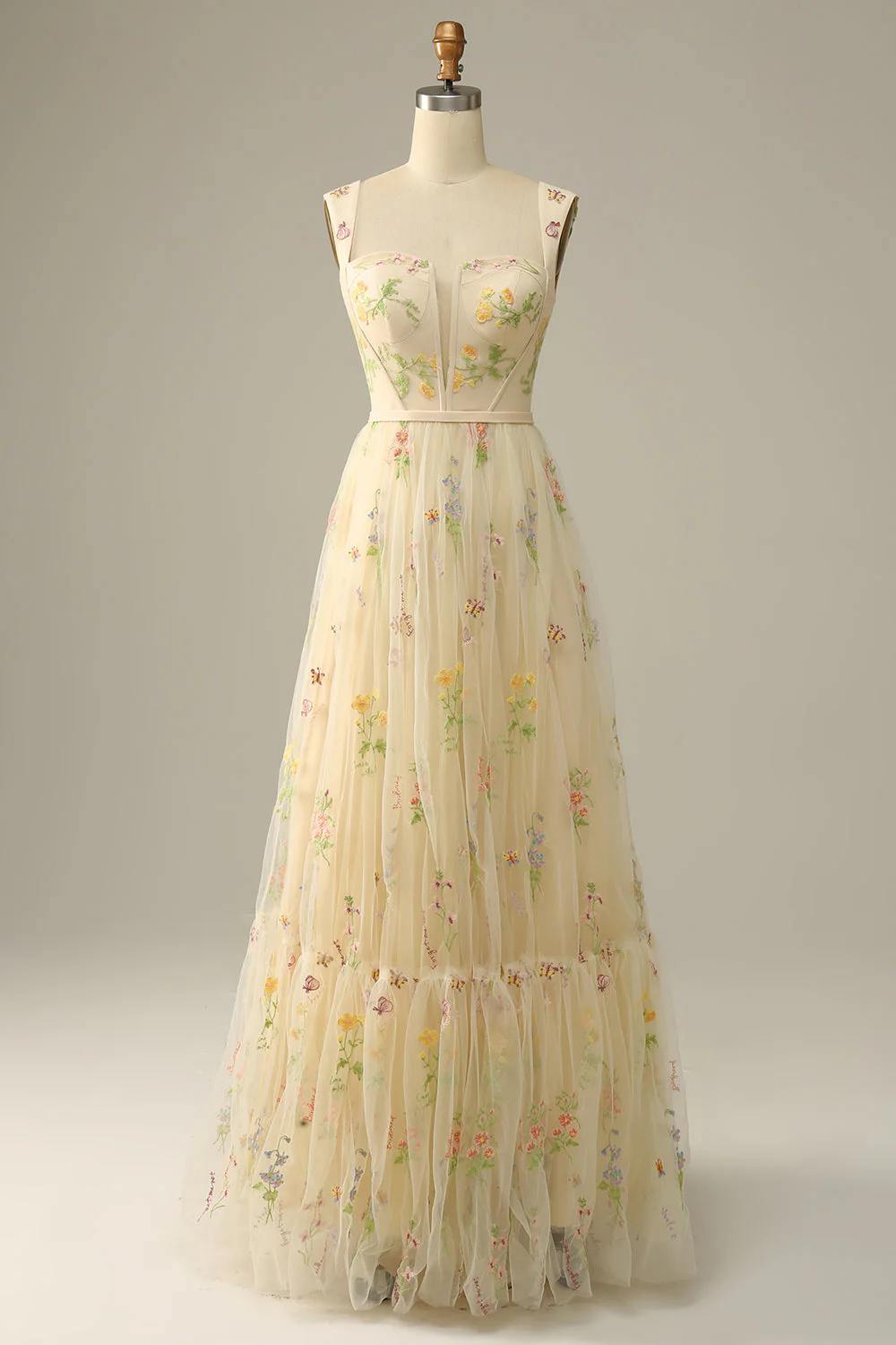 A-Line Col carré Vert Long soirée Robe avec Broderie - Image 16