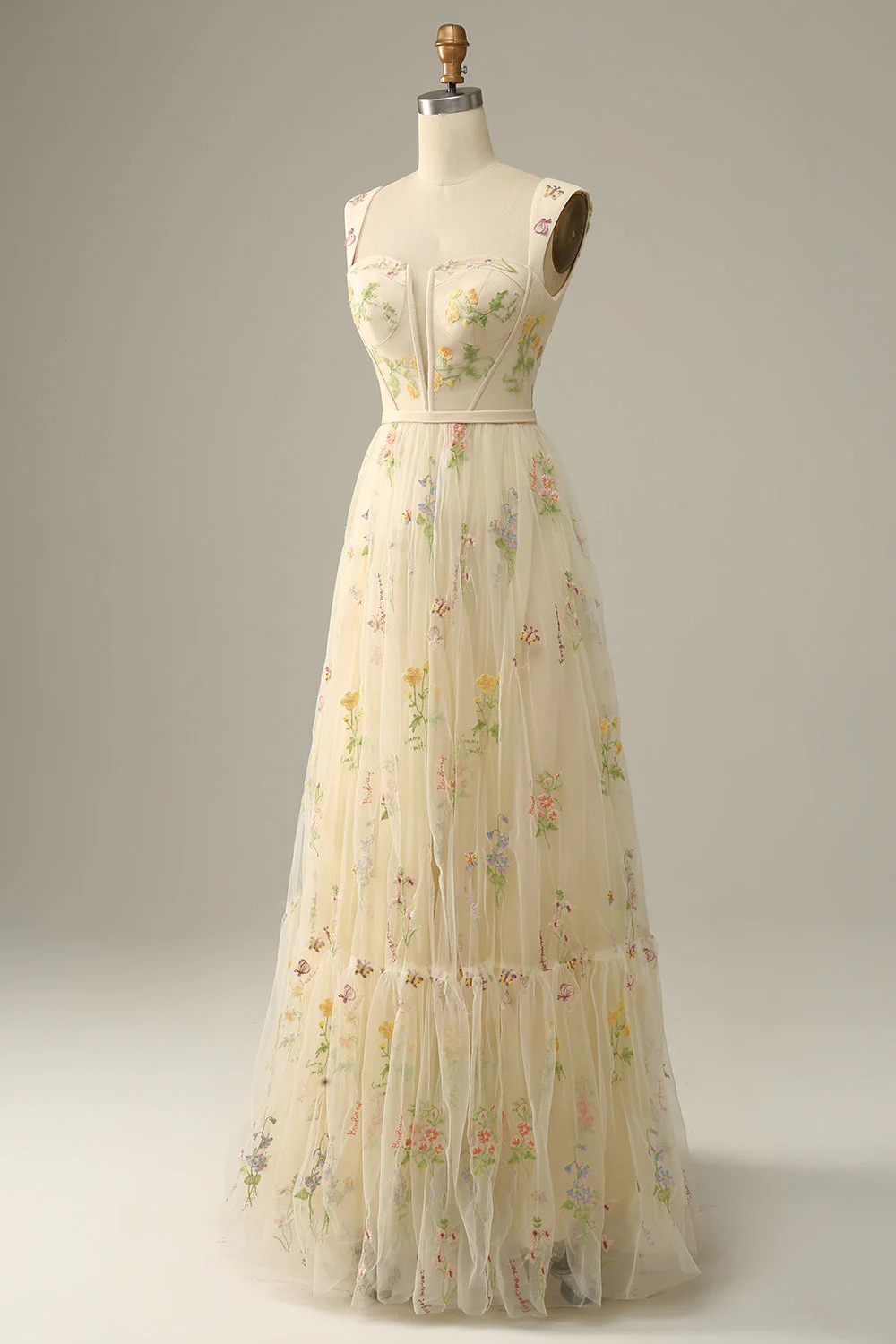 A-Line Col carré Vert Long soirée Robe avec Broderie - Image 18