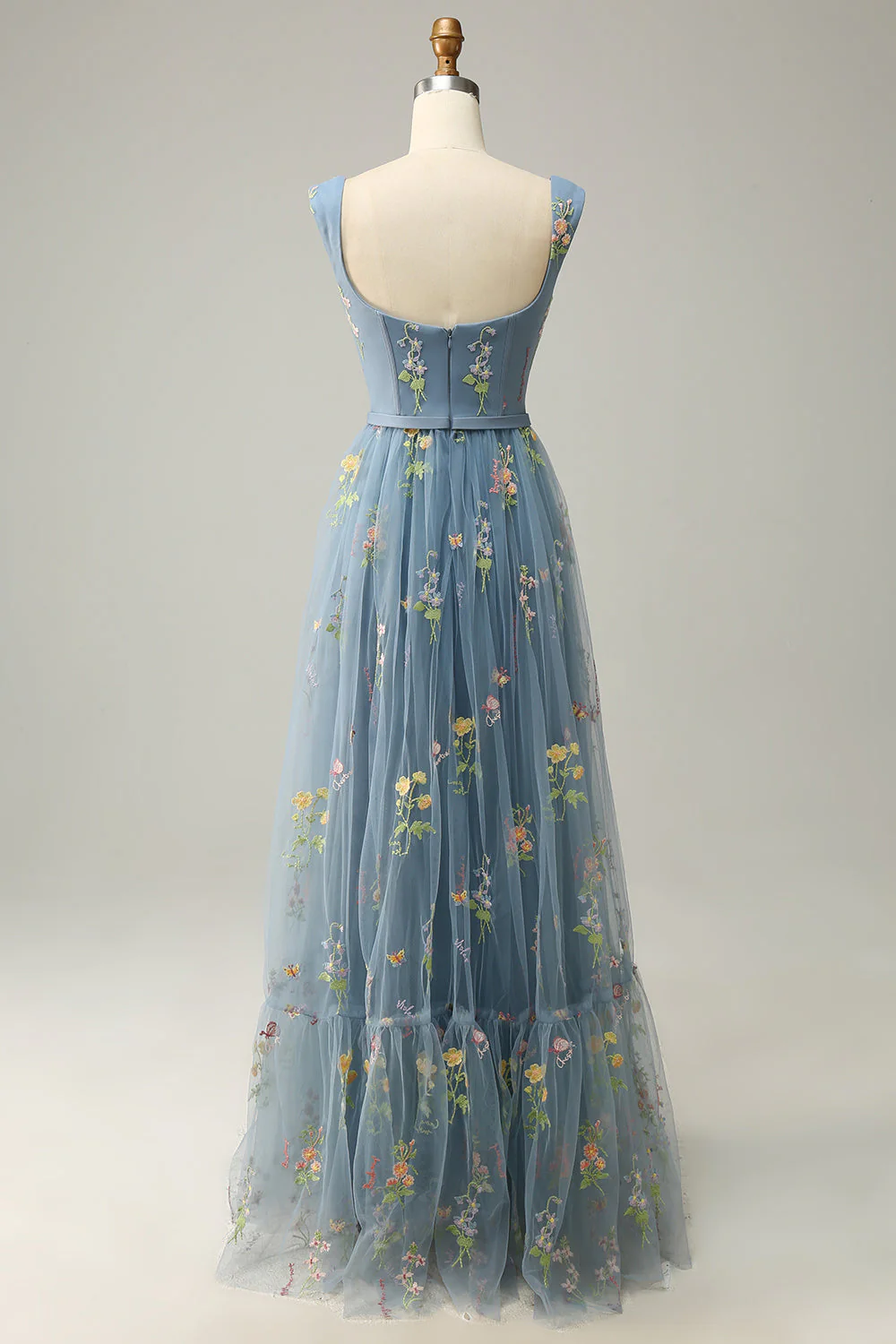 A-Line Col carré Vert Long soirée Robe avec Broderie - Image 23