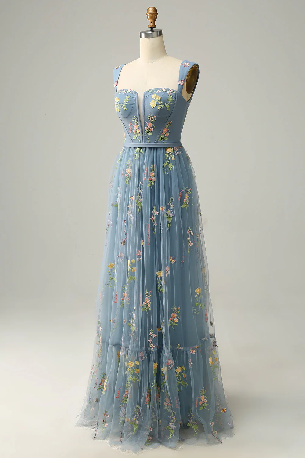 A-Line Col carré Vert Long soirée Robe avec Broderie - Image 24