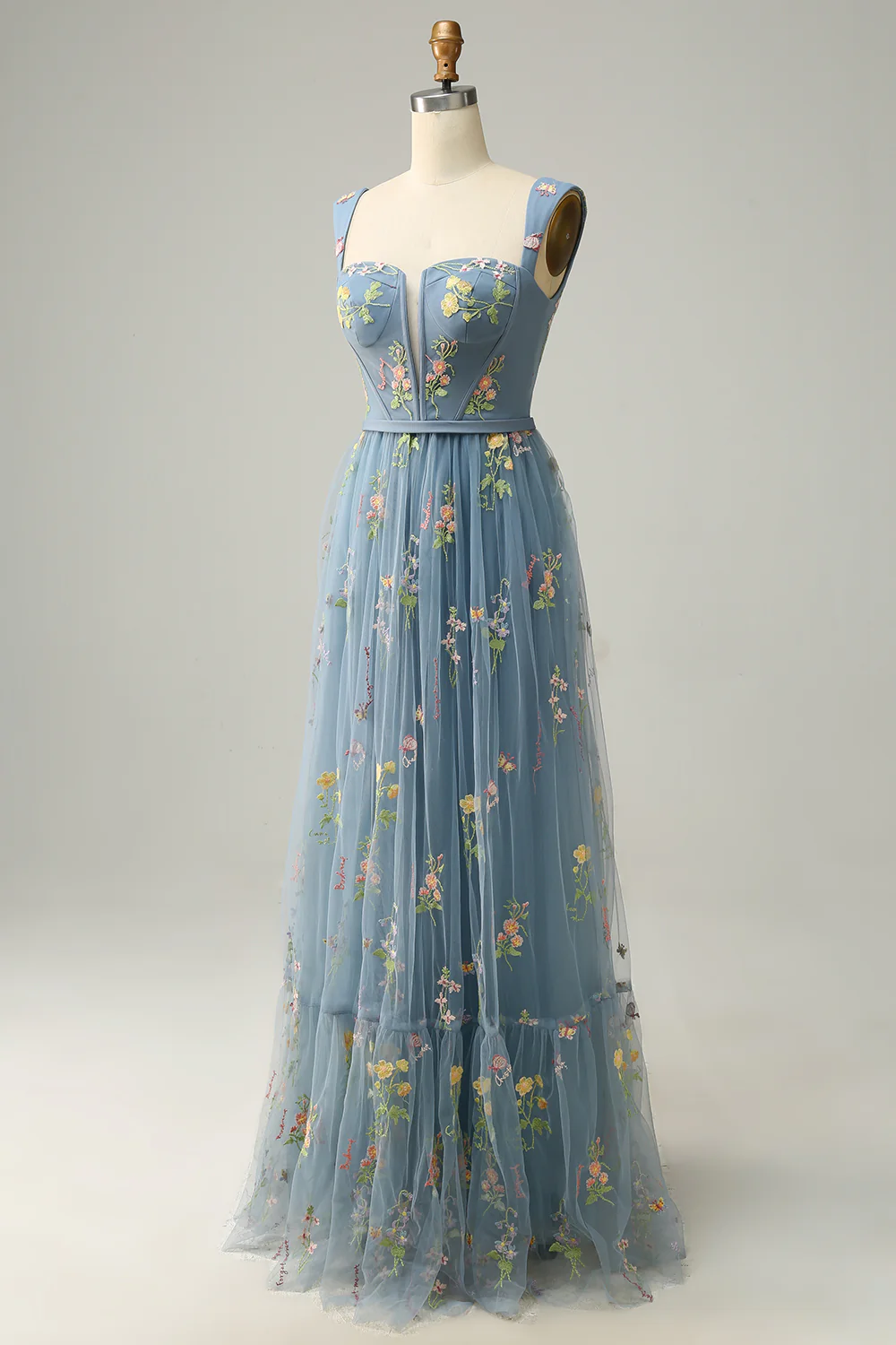 A-Line Col carré Violet Long Bal Robe avec Broderie - Image 14