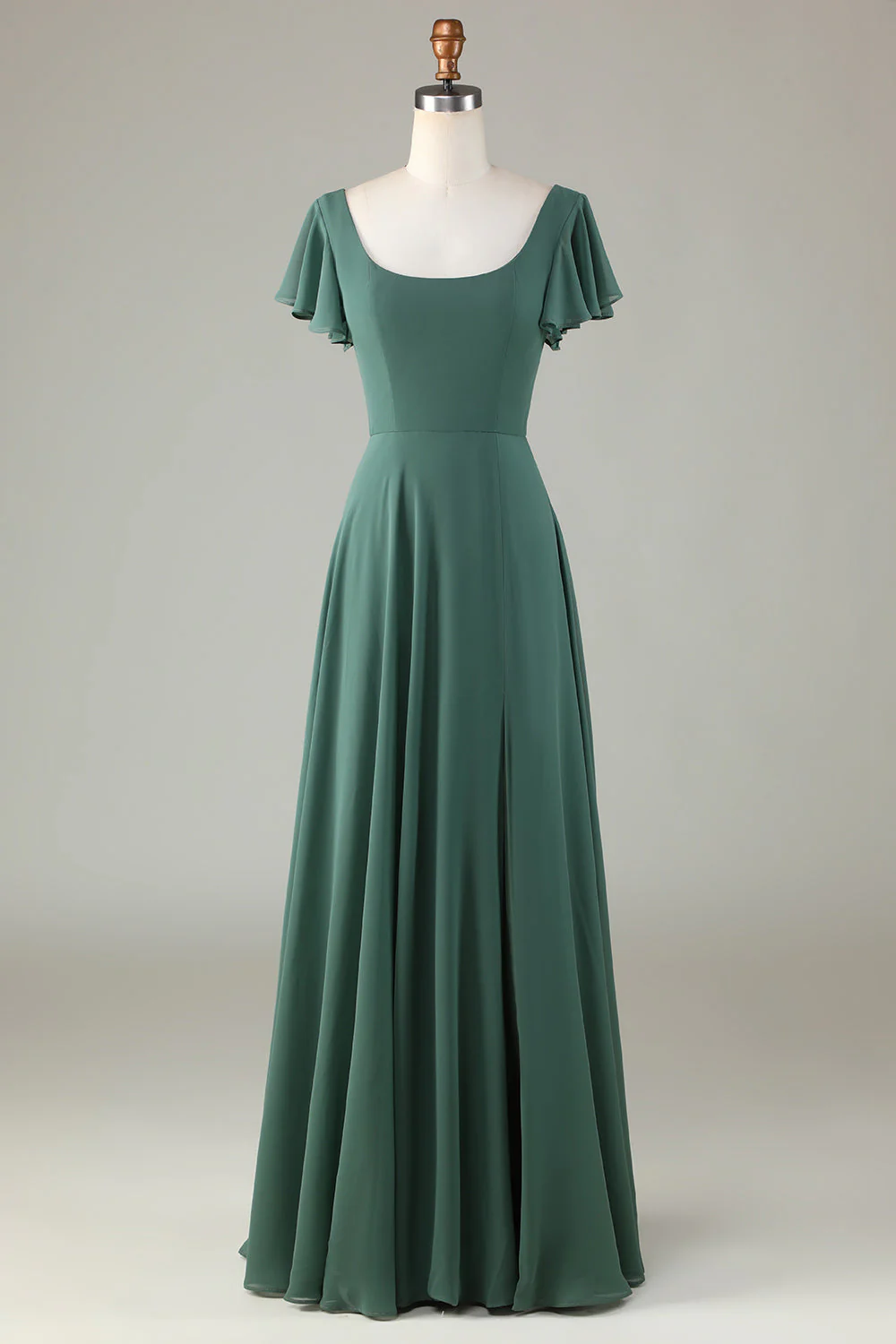 Robe de demoiselle d'honneur longue eucalyptus ligne A à volants