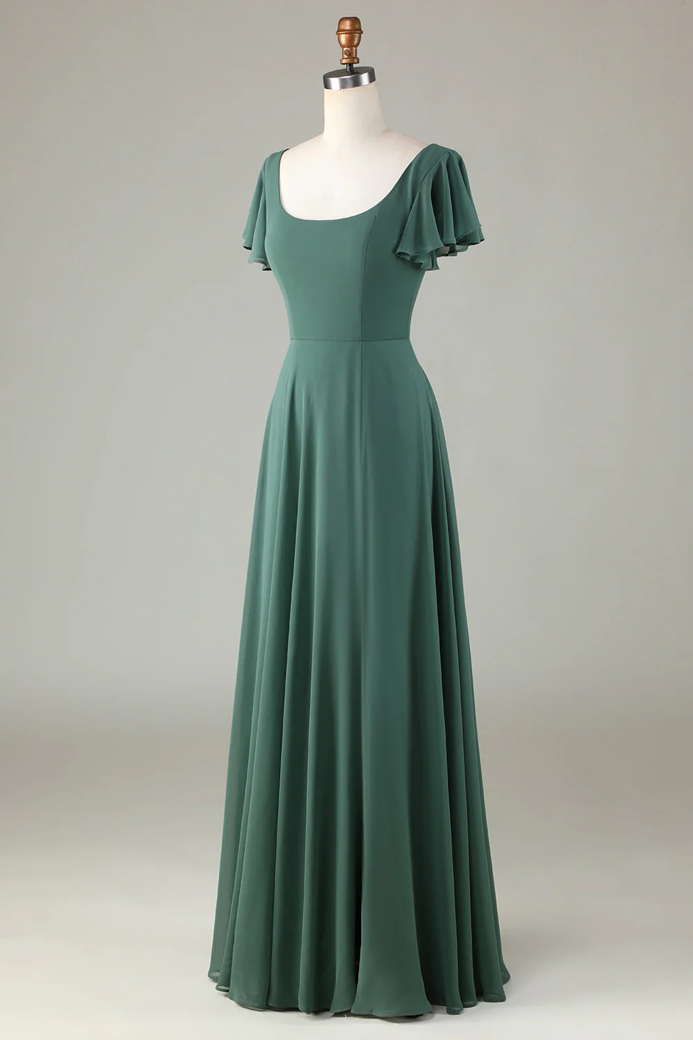 Robe de demoiselle d'honneur longue eucalyptus ligne A à volants - Image 3