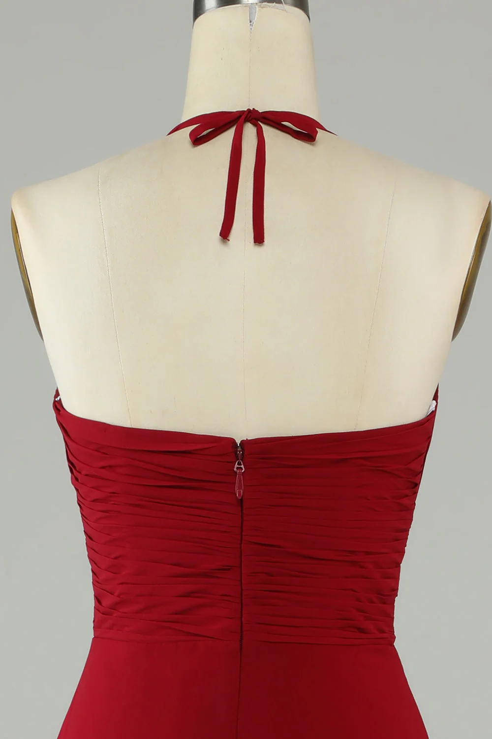 A-ligne Licou Bourgogne Robe de demoiselle d’honneur longue avec fente - Image 7
