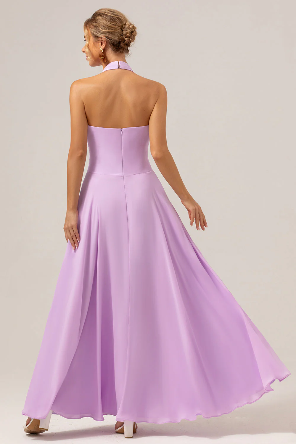 A Line Halter Robe de demoiselle d’honneur longue dos nu violet - Image 2