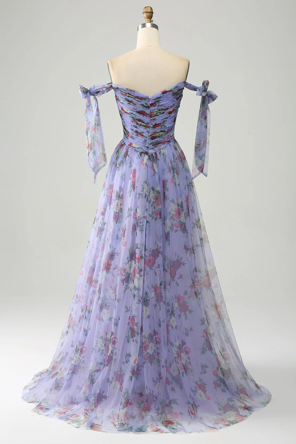 Robe de soirée longue à bretelles réglables imprimée lavande - Image 2