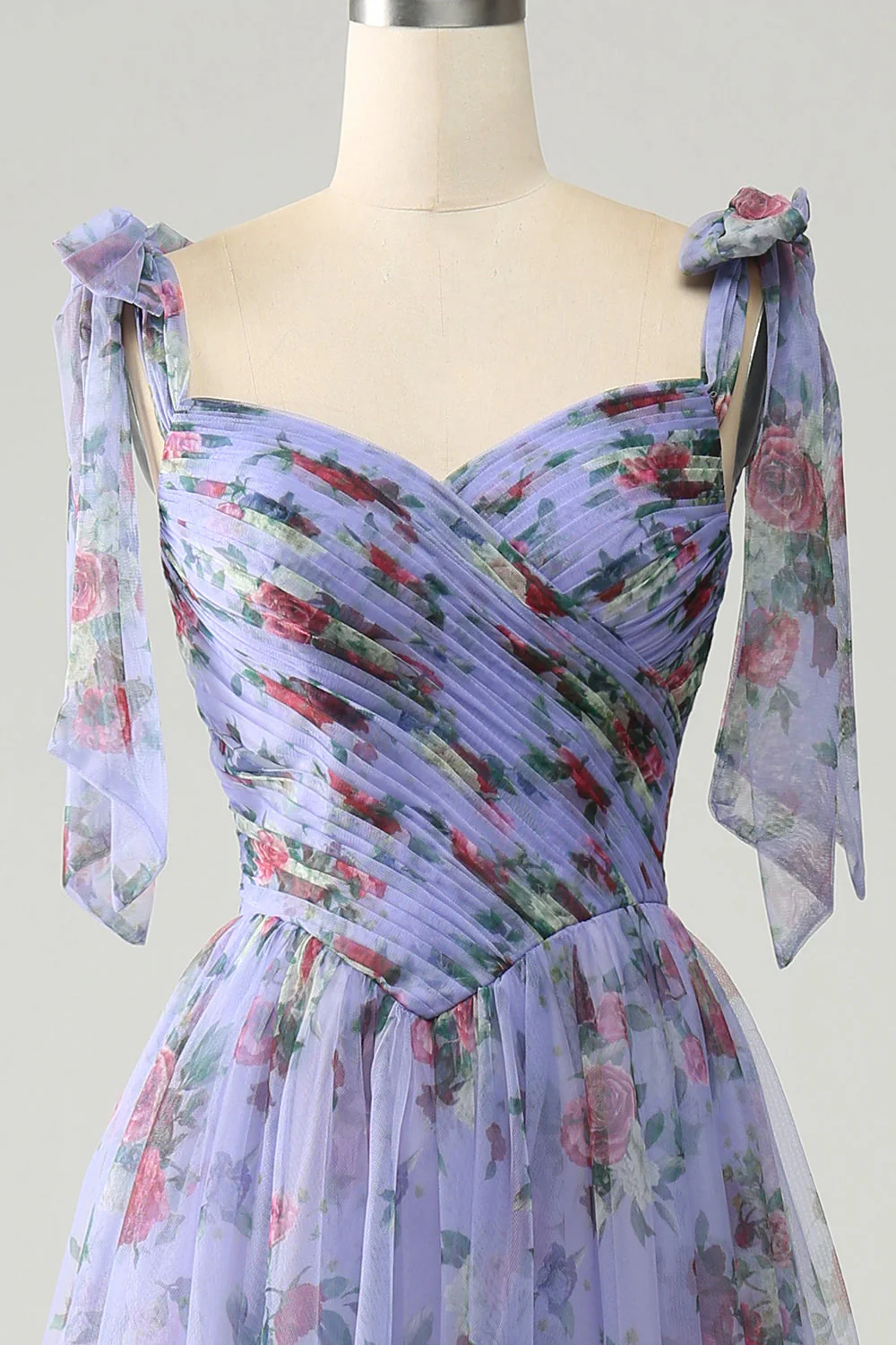 Robe de soirée longue à bretelles réglables imprimée lavande - Image 5