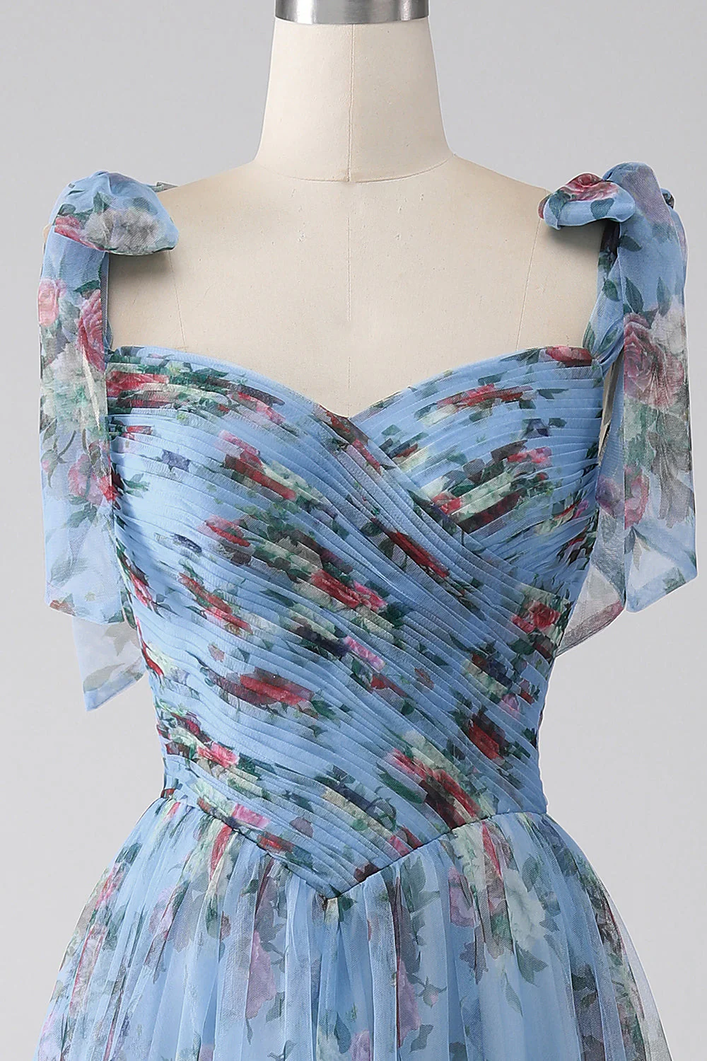 Robe de soirée longue à bretelles réglables imprimée lavande - Image 9