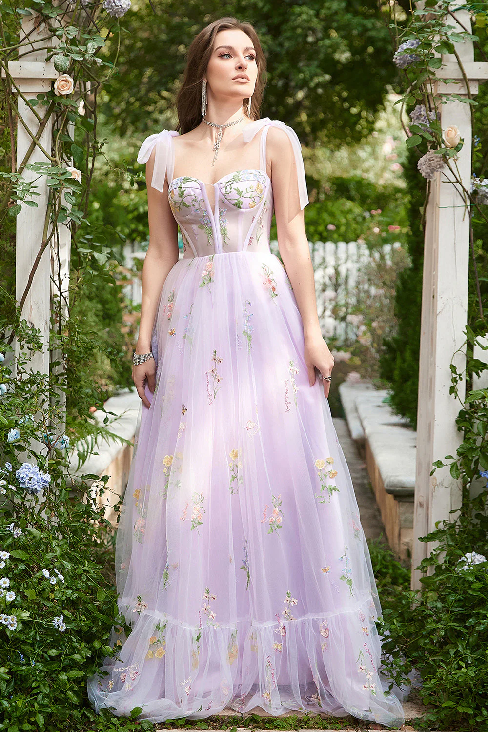 A-line Lilas Broderie Corset Robe de bal longue - Image 3
