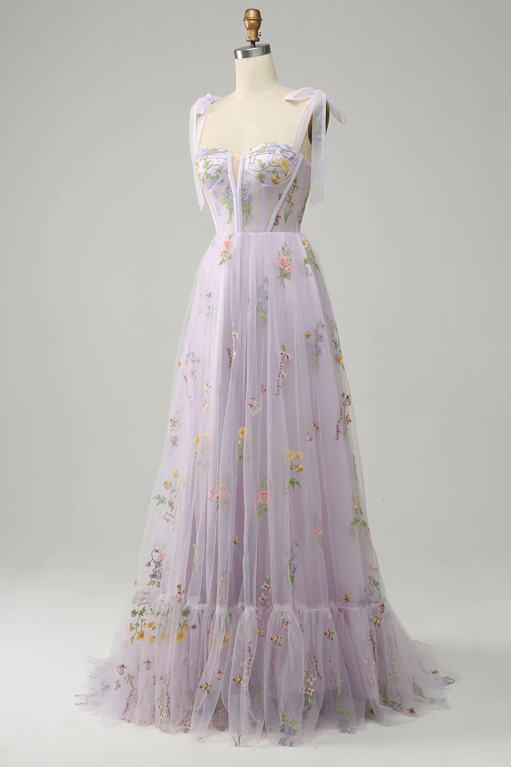 A-line Lilas Broderie Corset Robe de bal longue - Image 9
