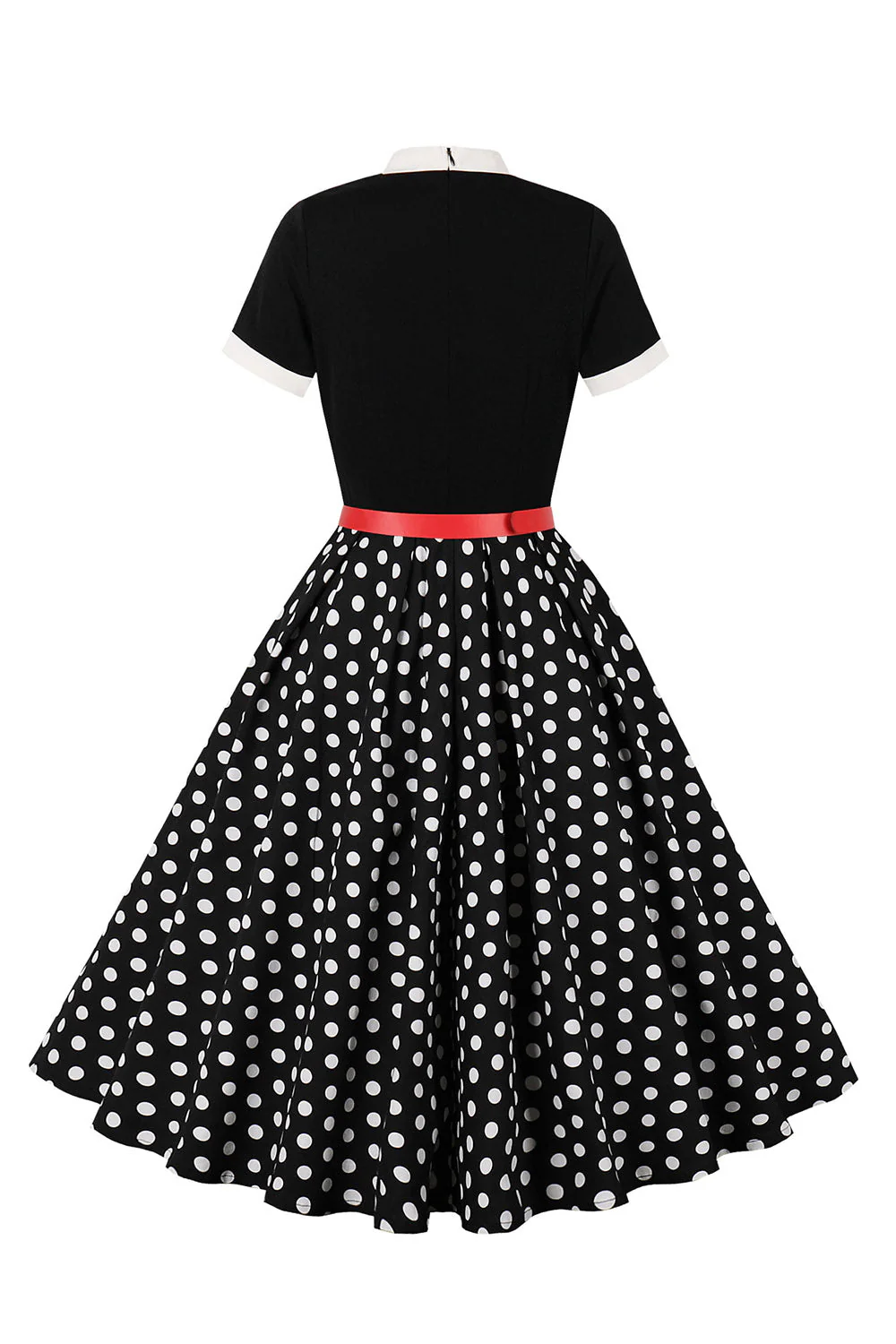 A Line Noir à pois Robe à manches courtes des années 1950 avec ceinture - Image 2