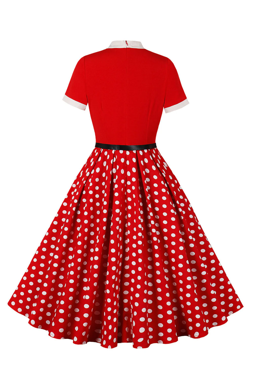 A Line Noir à pois Robe à manches courtes des années 1950 avec ceinture - Image 5
