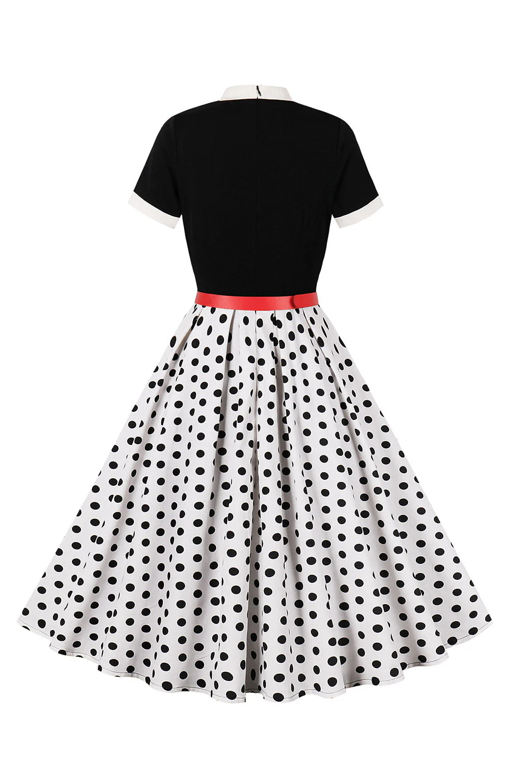 A Line Noir à pois Robe à manches courtes des années 1950 avec ceinture - Image 8