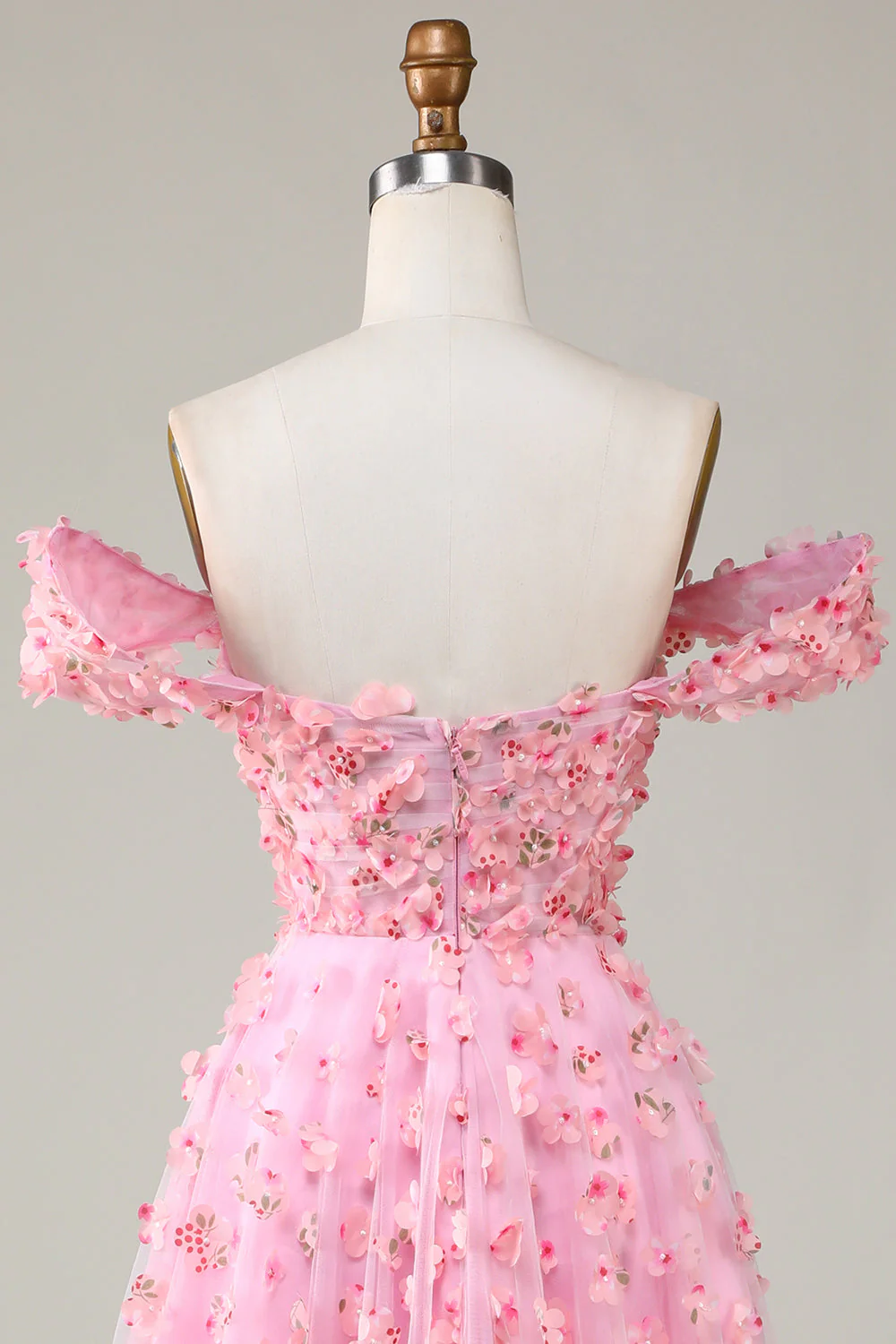 A-ligne hors de l'épaule Rose Robe de demoiselle d’honneur longue avec fleurs 3D - Image 5