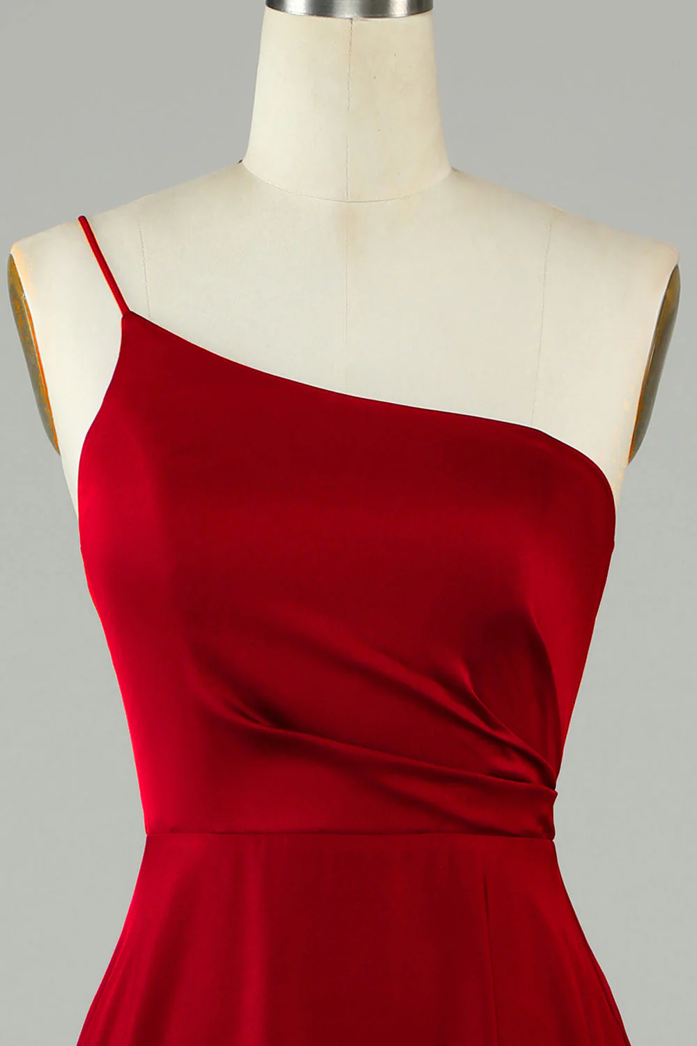 A-ligne Une Épaule Bordeaux Robe de demoiselle d’honneur longue avec volants - Image 4